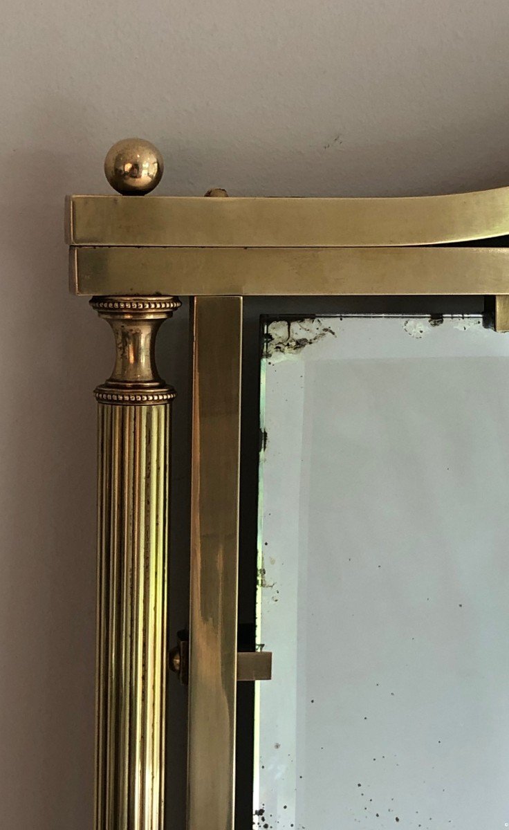 Neoclassical Style Brass And Lacquered Metal Mirror With Cup And Swan Necks. French. Circa 1940-photo-1