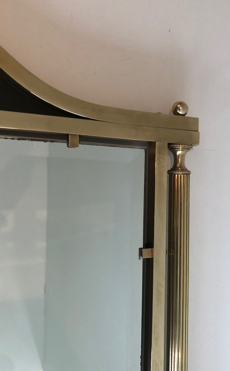 Neoclassical Style Brass And Lacquered Metal Mirror With Cup And Swan Necks. French. Circa 1940-photo-4