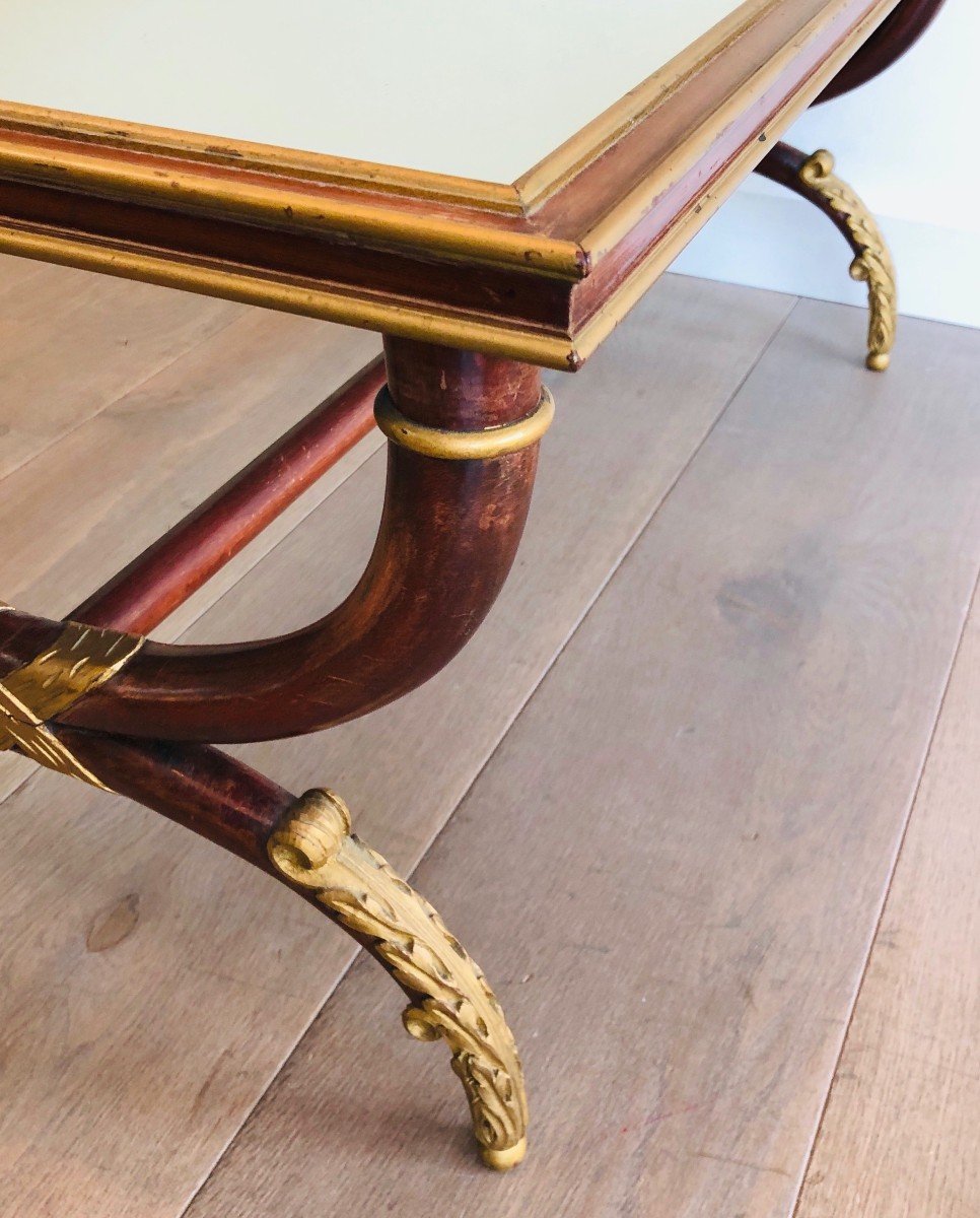 Maison Hirch. Carved And Gilt Wood Coffee Table With Mirror Top. French Work Signed M Hirch-photo-3
