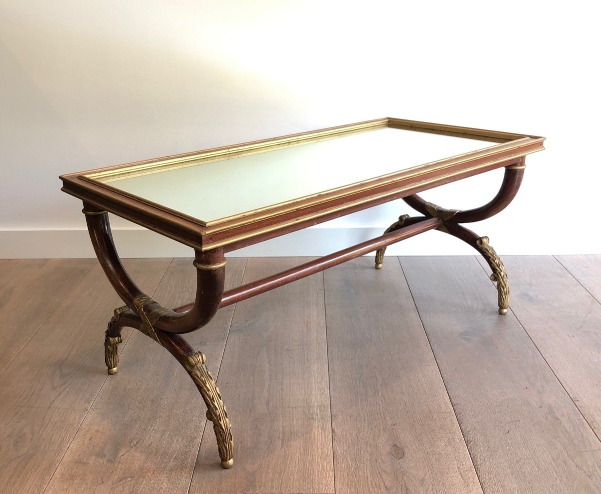 Maison Hirch. Carved And Gilt Wood Coffee Table With Mirror Top. French Work Signed M Hirch-photo-7