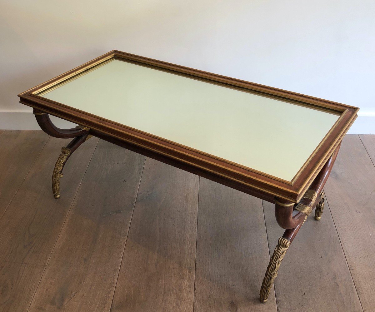 Maison Hirch. Carved And Gilt Wood Coffee Table With Mirror Top. French Work Signed M Hirch-photo-8