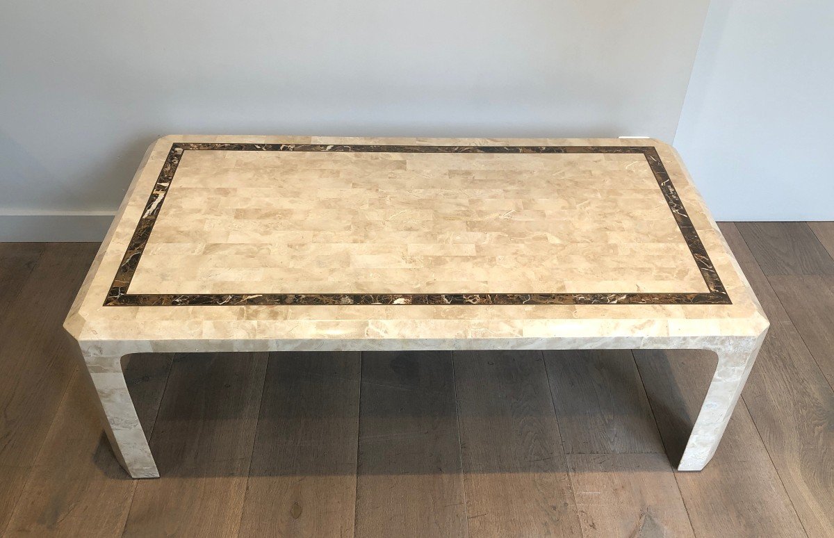 Marble Plates Coffee Table With Brass Line Incrustations. French. Circa 1970