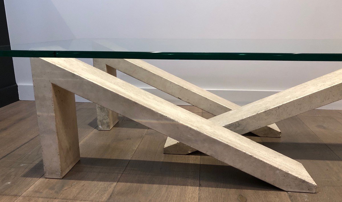 Coffee Table Made Of Geometrical Marble Elements With Glass Top. French. Circa 1970-photo-4