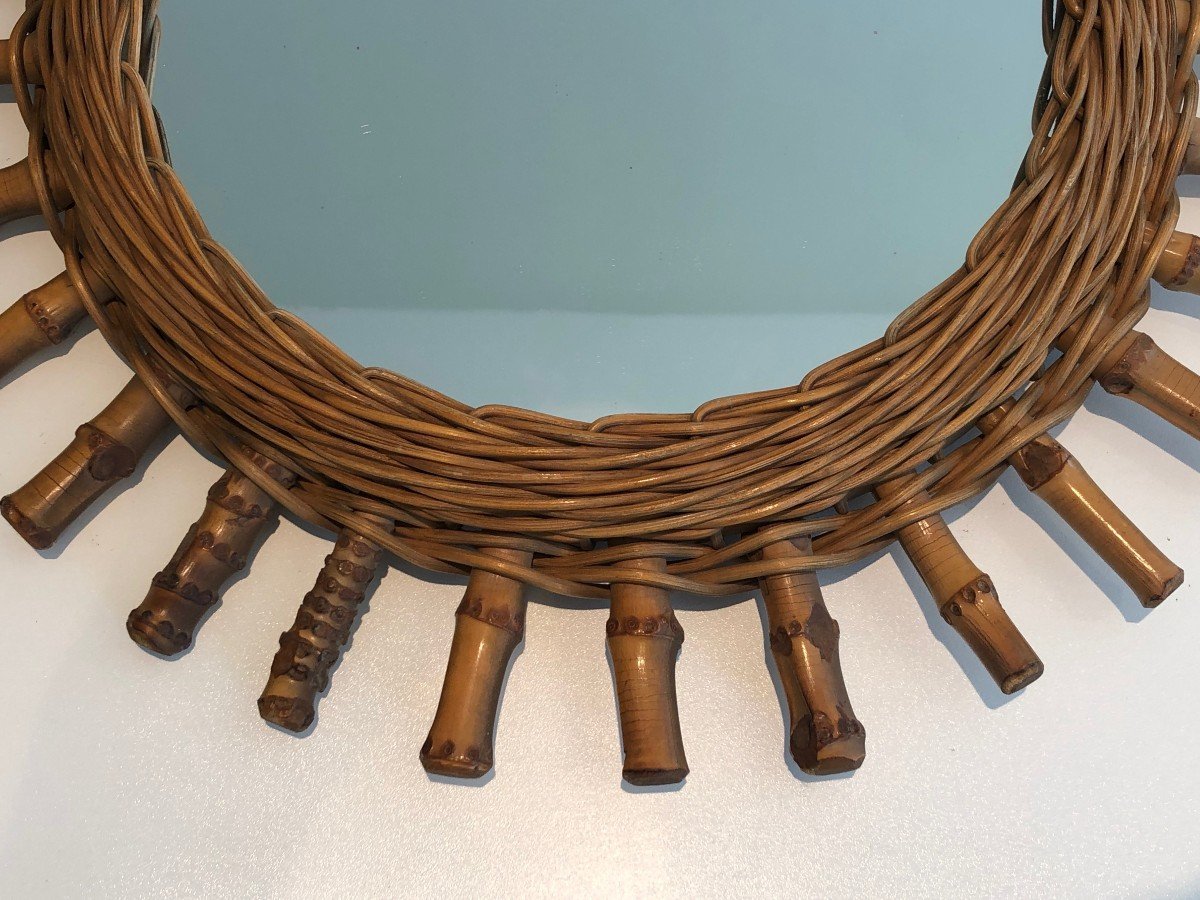 Round Rattan Mirror. French. Circa 1970-photo-1