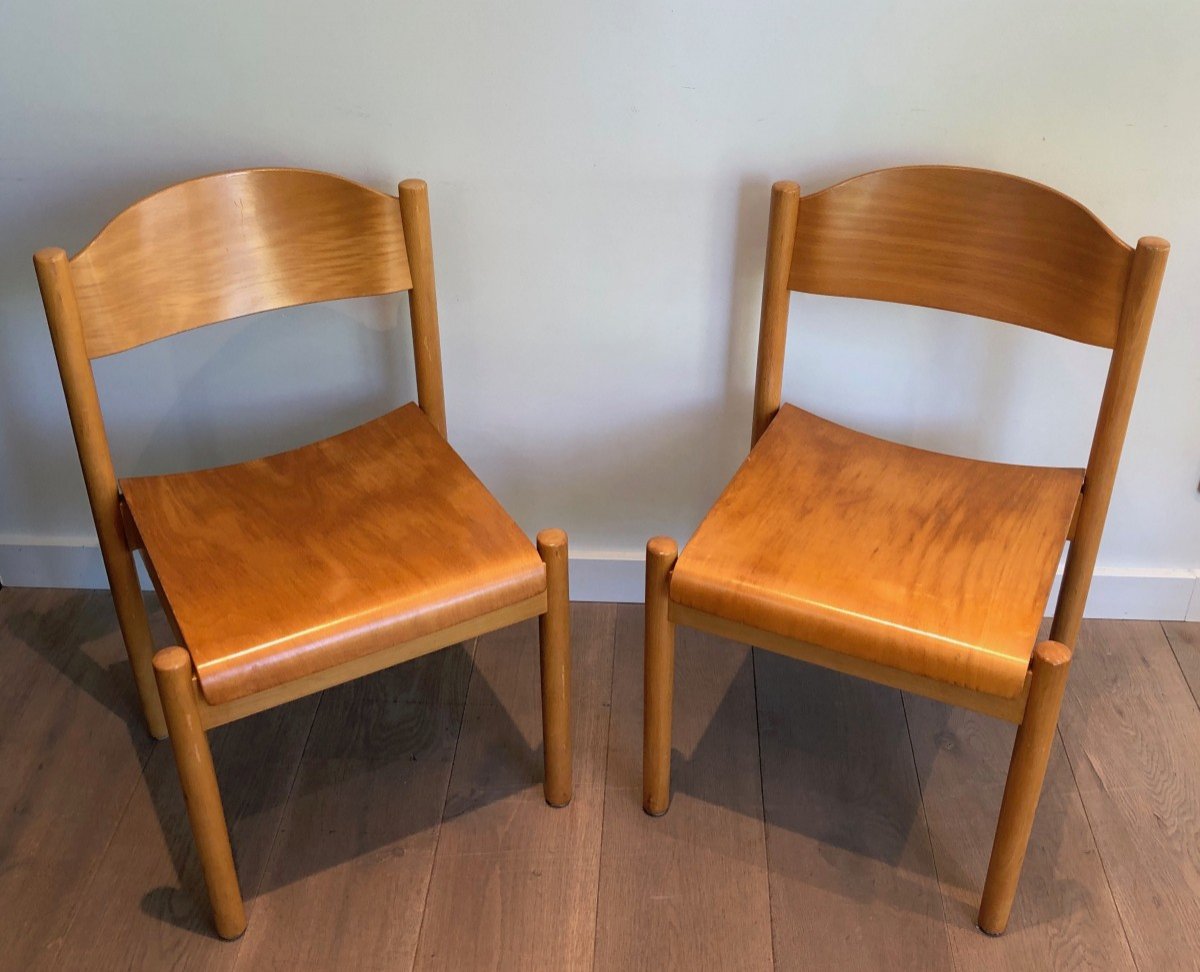Set Of 6 Stackable Pine Chairs. German Work By Karl Klipper. Circa 1970-photo-3