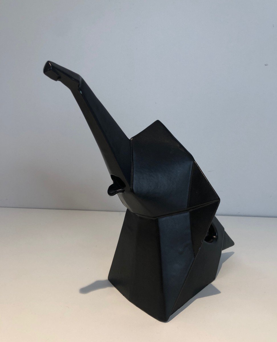 Black Ceramic Picher Representing An Elephant . French. Circa 1970-photo-1