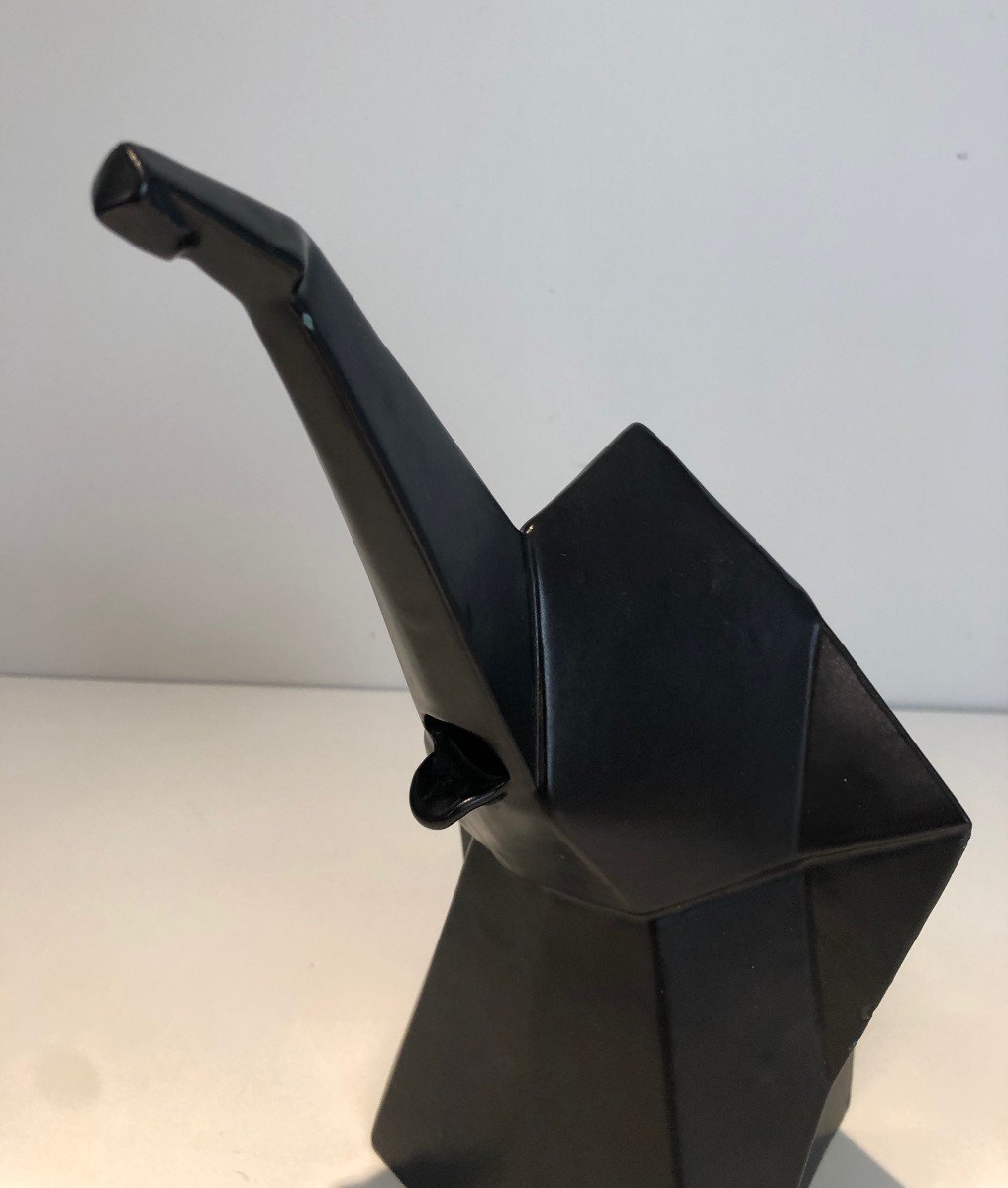 Black Ceramic Picher Representing An Elephant . French. Circa 1970-photo-4