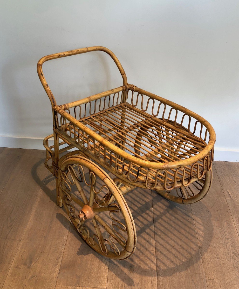 Rattan Drinks Trolley. French Work Attributed To Audoux Minet. Circa 1970-photo-4