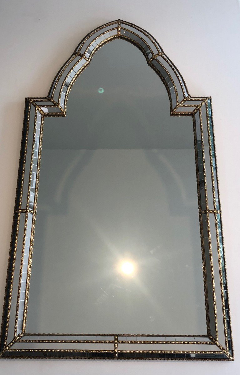 Multi-facets Mirror With Brass Garlands. French. Circa 1970