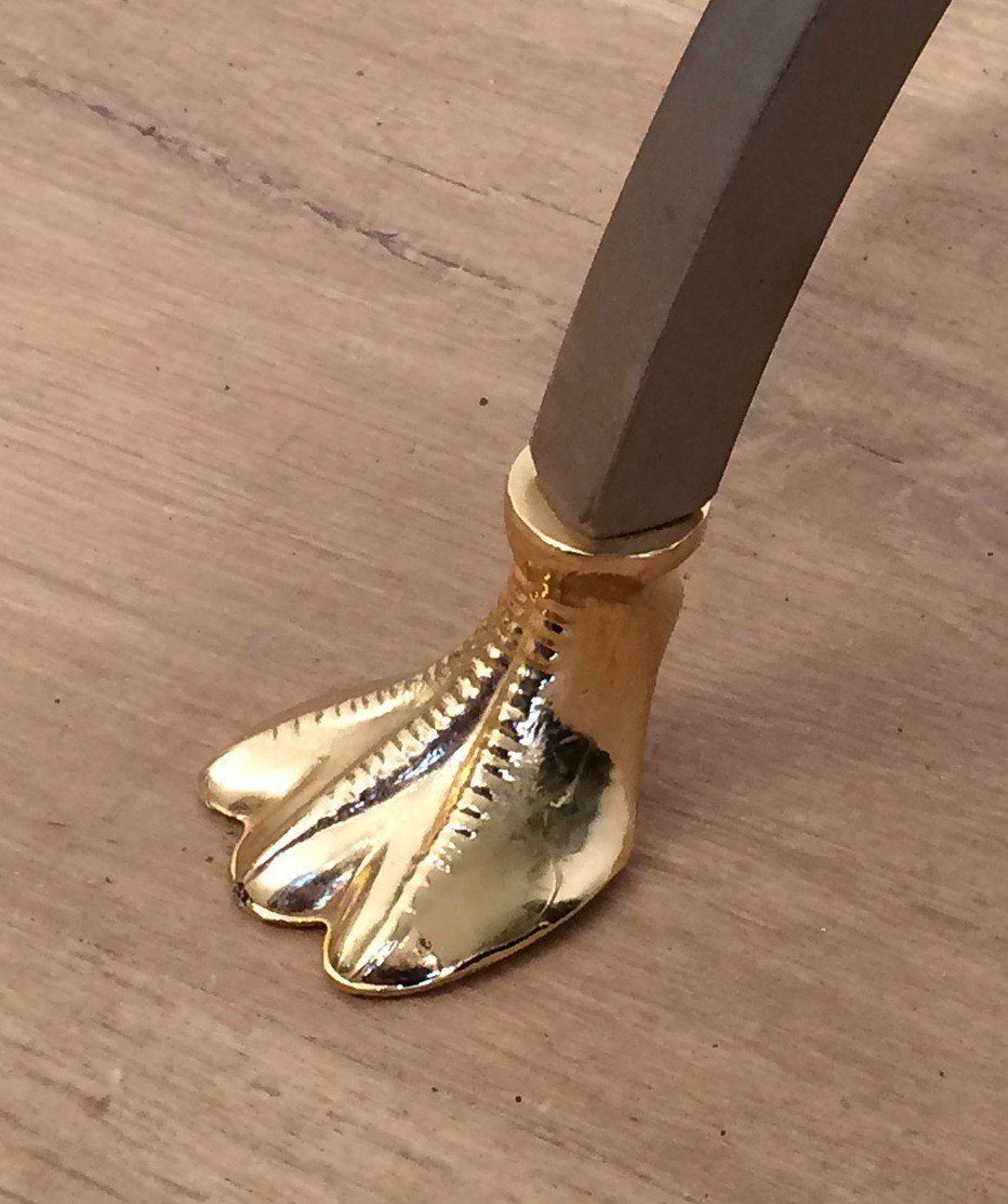 Brushed Steel And Brass Coffee Table With Swanheads And Feet. Maison Jansen. Circa 1970-photo-2