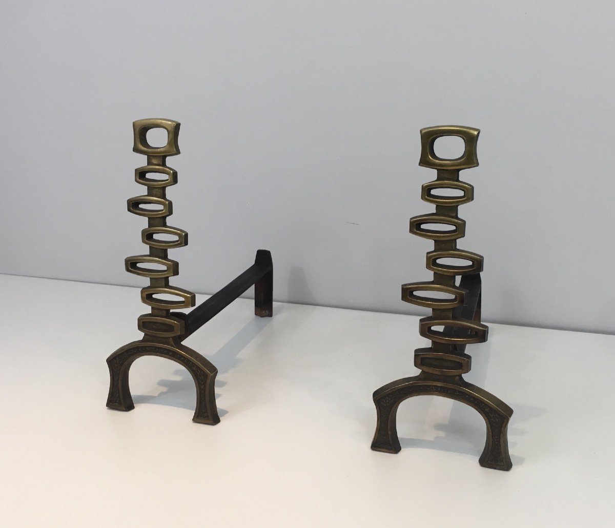 Modernist Brass Fireplace Tools On Stand. Italian. Circa 1970-photo-3