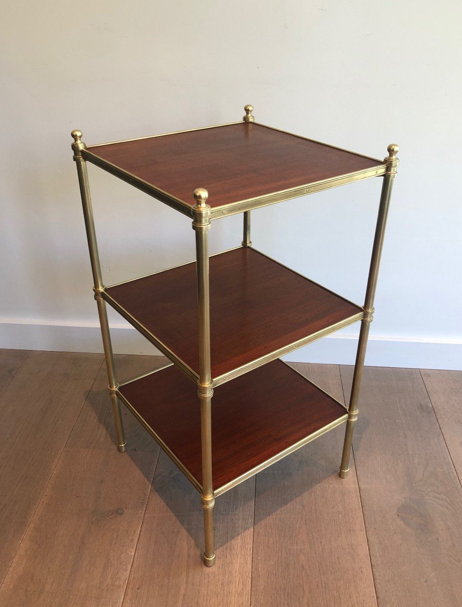 Three Shelves Mahogany And Brass Side Table. Bt Famous French Designer Maison Jansen. 1940's