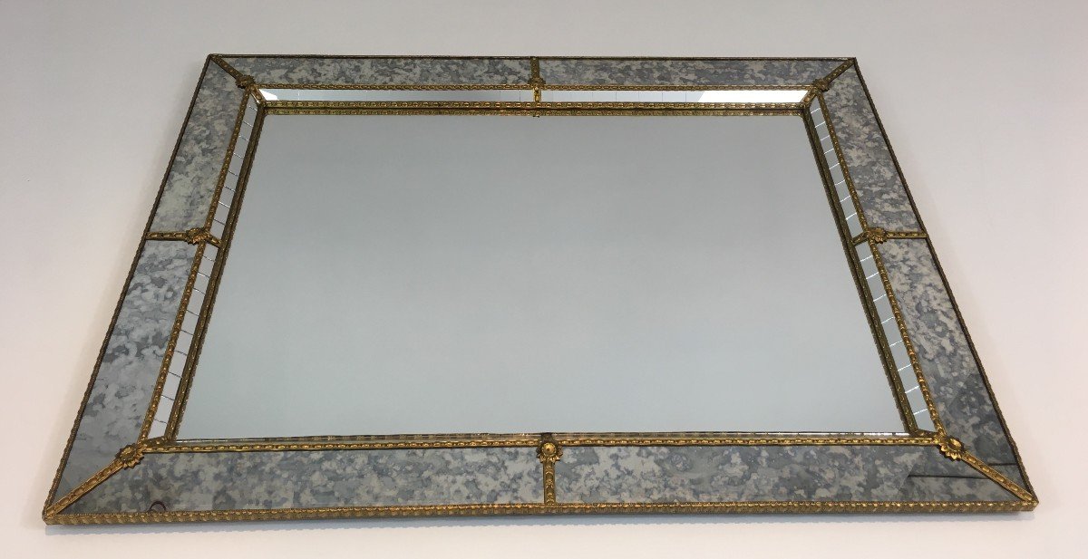 Multi-facets Mirror With Brass Garlands. French. Circa 1970-photo-3
