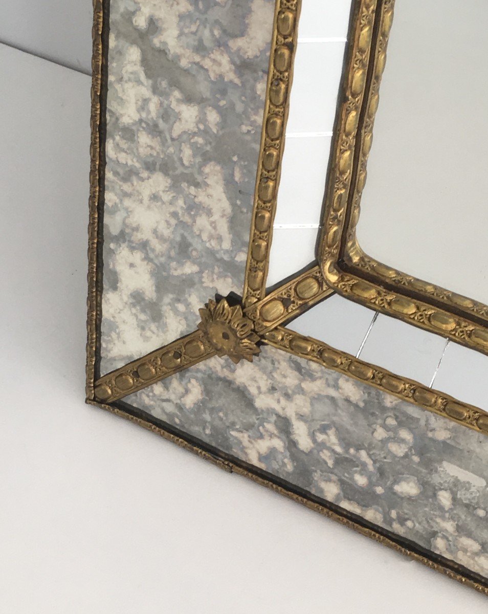 Multi-facets Mirror With Brass Garlands. French. Circa 1970-photo-1