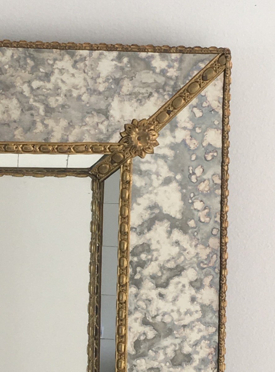 Multi-facets Mirror With Brass Garlands. French. Circa 1970-photo-4
