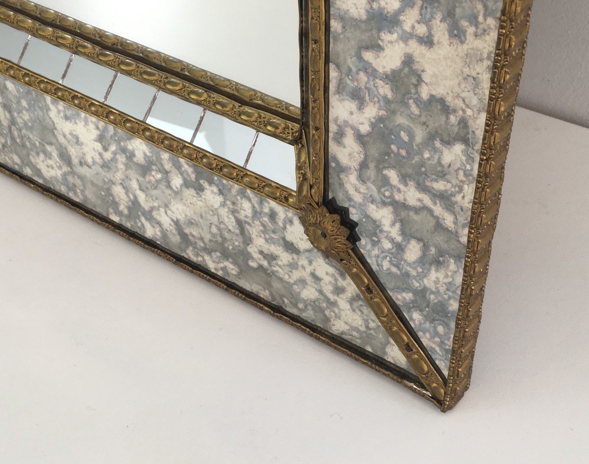 Multi-facets Mirror With Brass Garlands. French. Circa 1970-photo-6