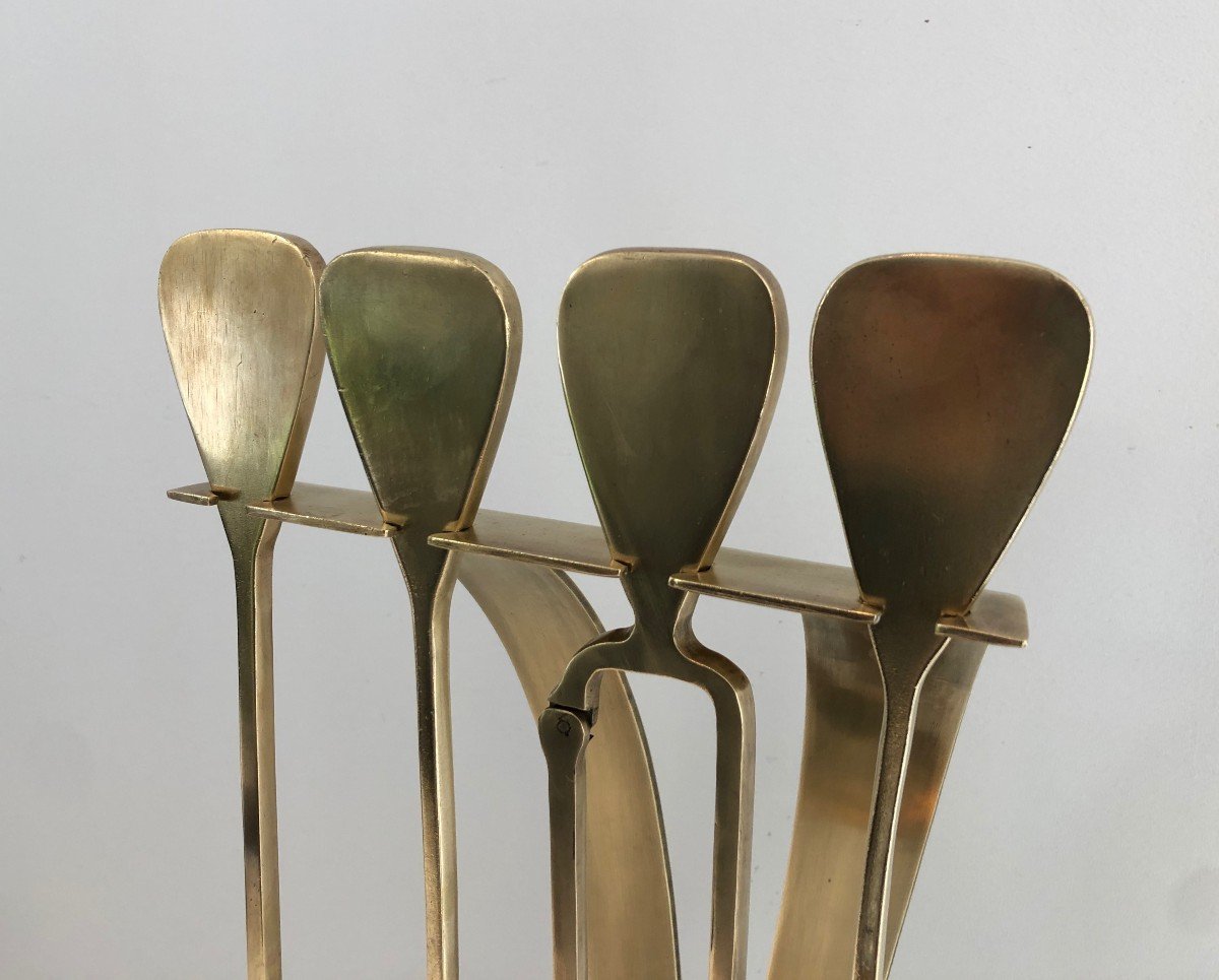 Brass Design Fireplace Tools. French. Circa 1970-photo-4