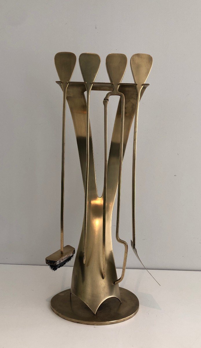 Brass Design Fireplace Tools. French. Circa 1970