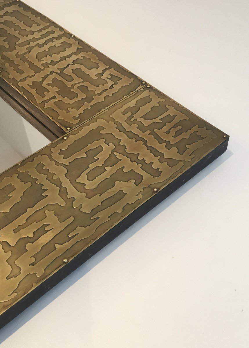 Miroir Design En Laiton. Travail Français. Vers 1970-photo-3
