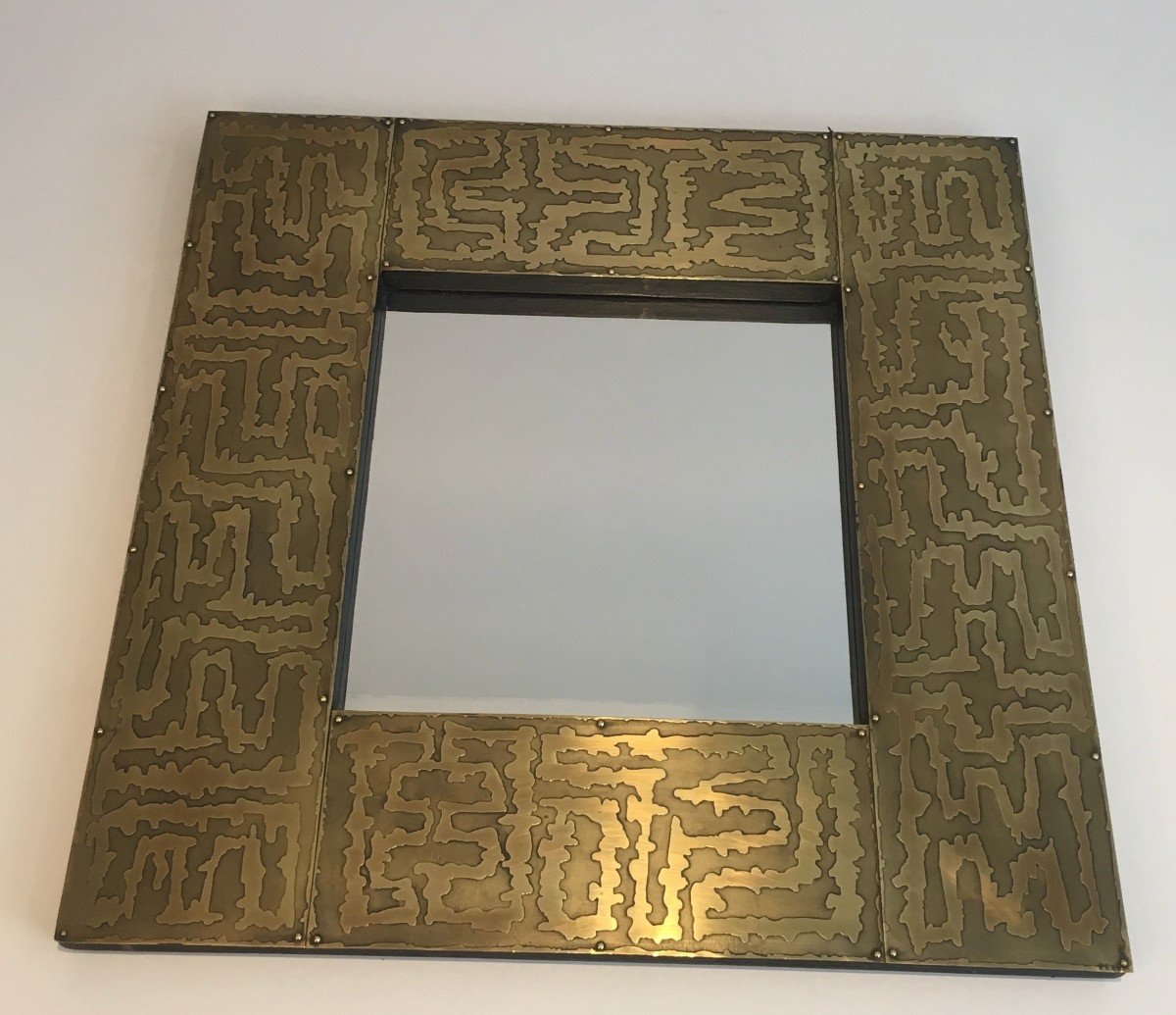Miroir Design En Laiton. Travail Français. Vers 1970-photo-8