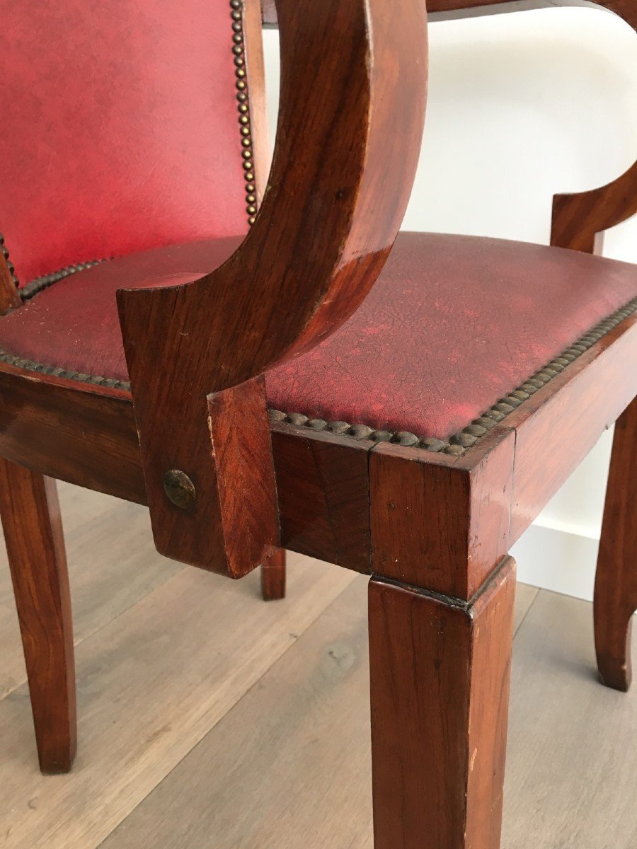 Rare Set Of Mahogany And Faux-leather Art Deco Armchairs. French. Circa 1930-photo-6