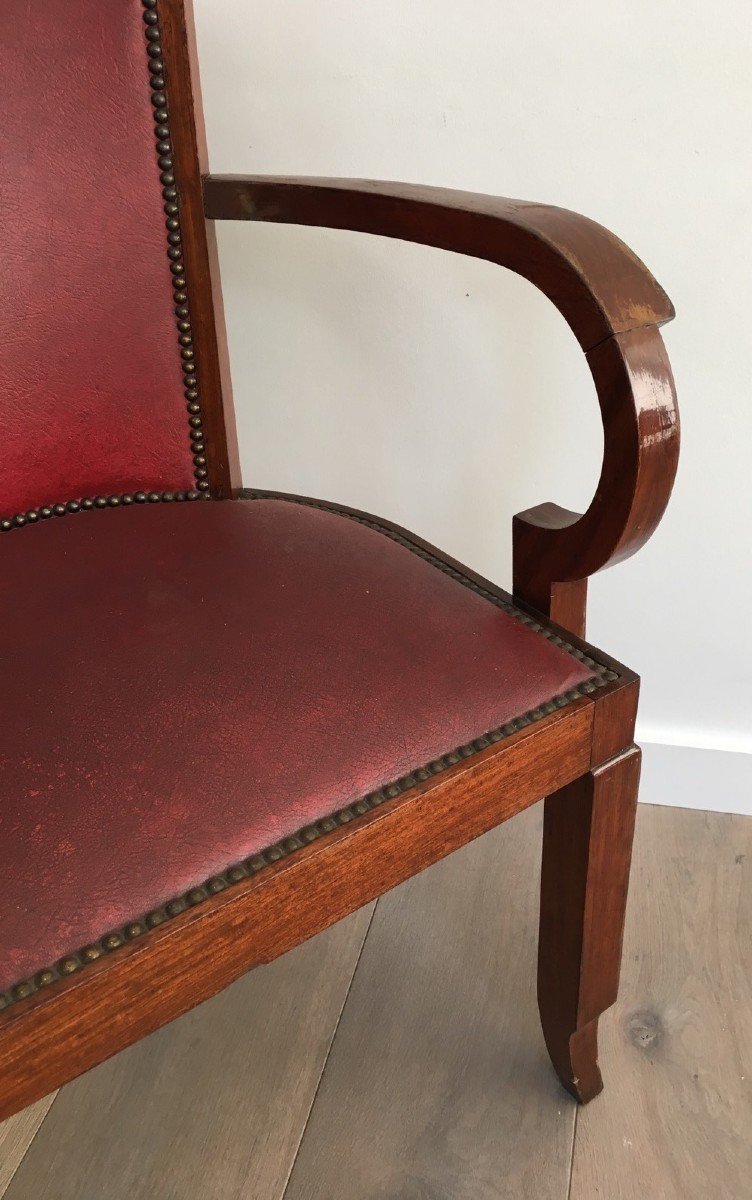 Rare Set Of Mahogany And Faux-leather Art Deco Armchairs. French. Circa 1930-photo-8