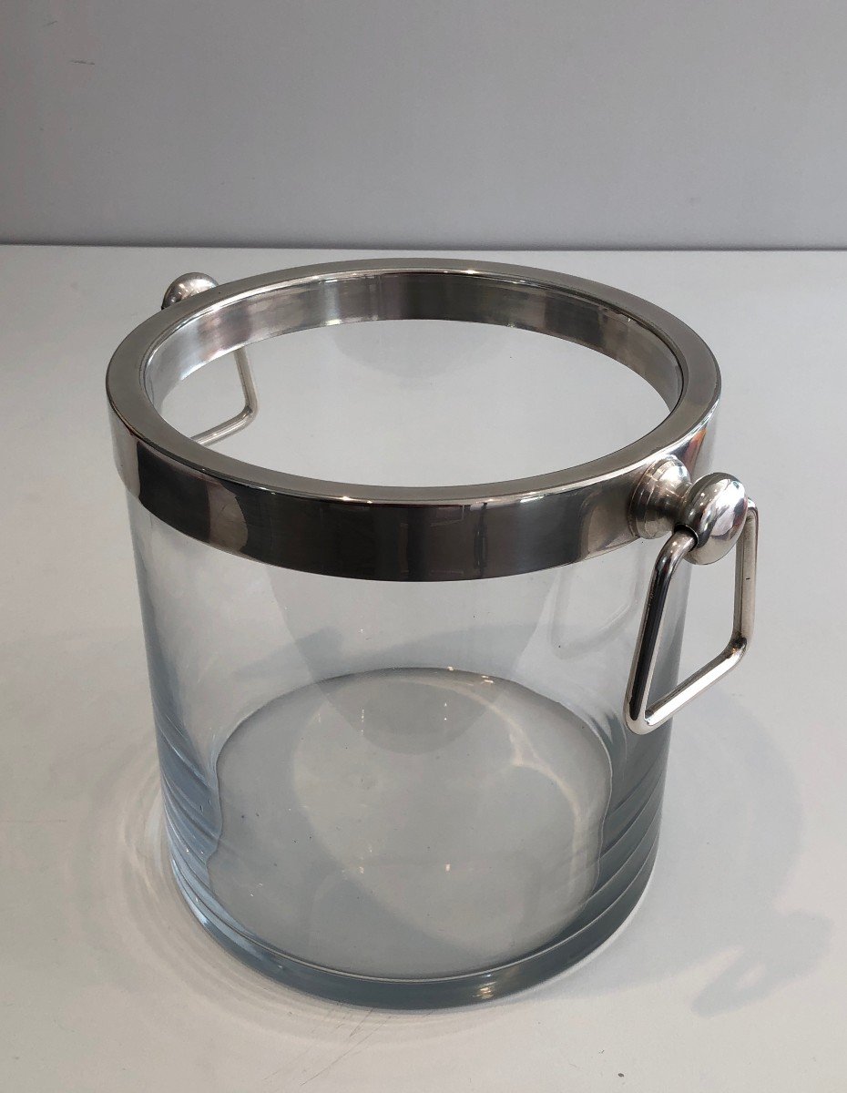 Silver Plated And Glass Champagne Bucket. French. Circa 1970-photo-2