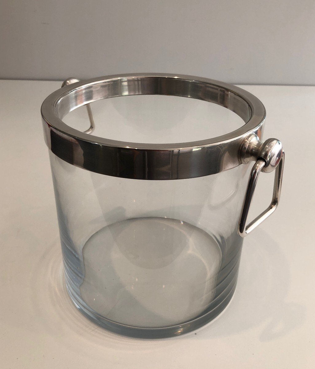 Silver Plated And Glass Champagne Bucket. French. Circa 1970-photo-4