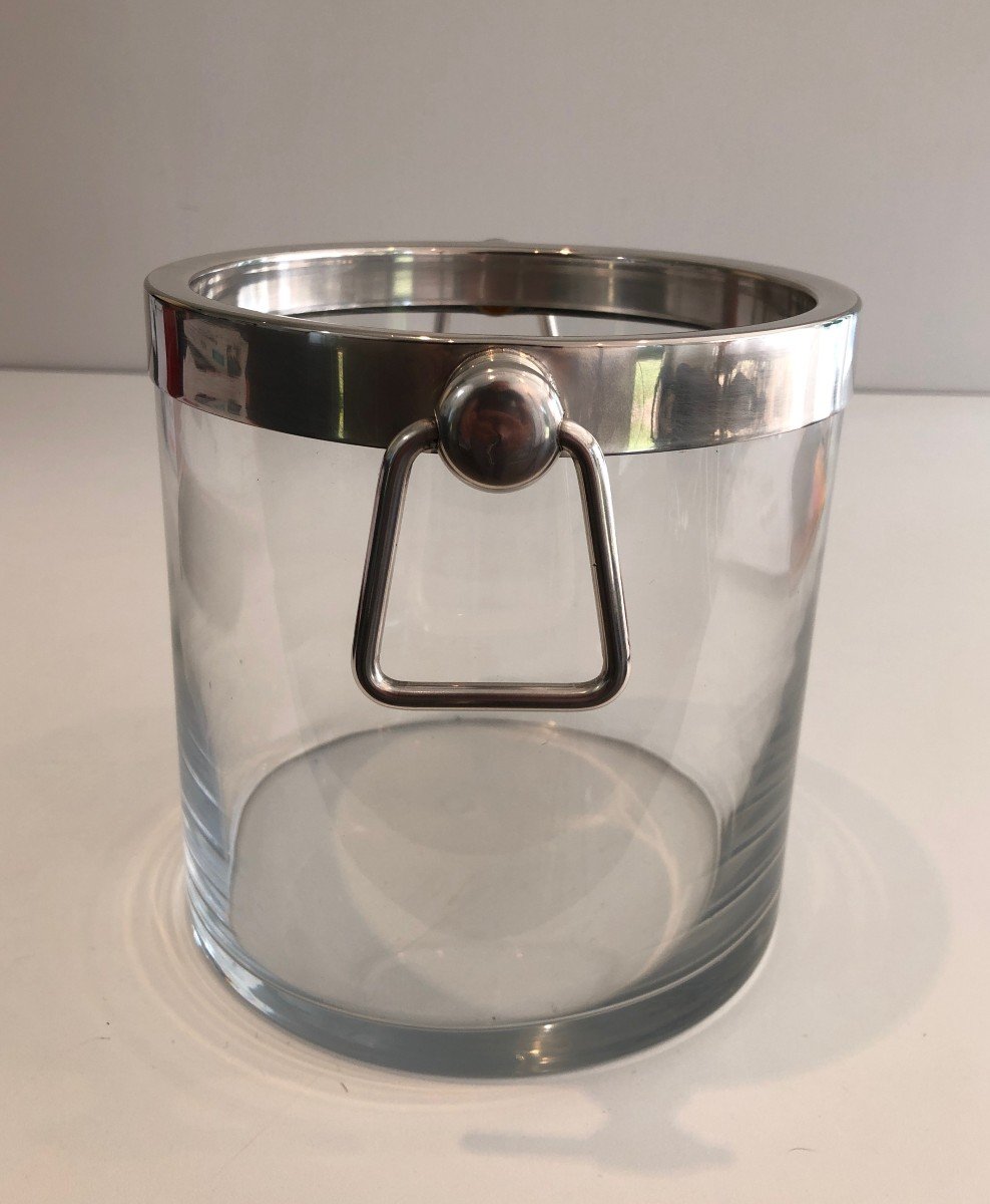 Silver Plated And Glass Champagne Bucket. French. Circa 1970-photo-4