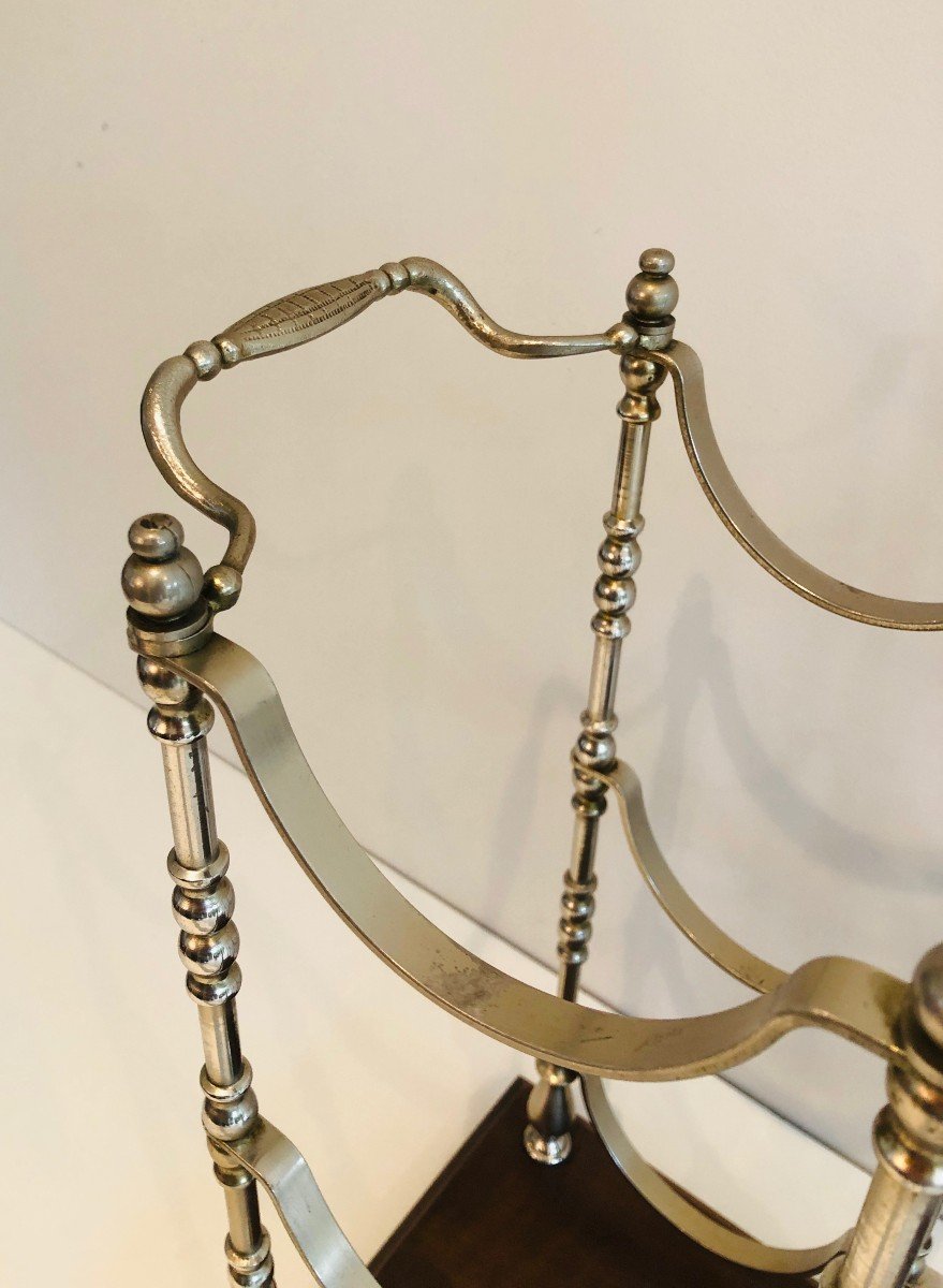 Silver Plated Bottles Holder On A Wooden Base. French. Circa 1960-photo-2