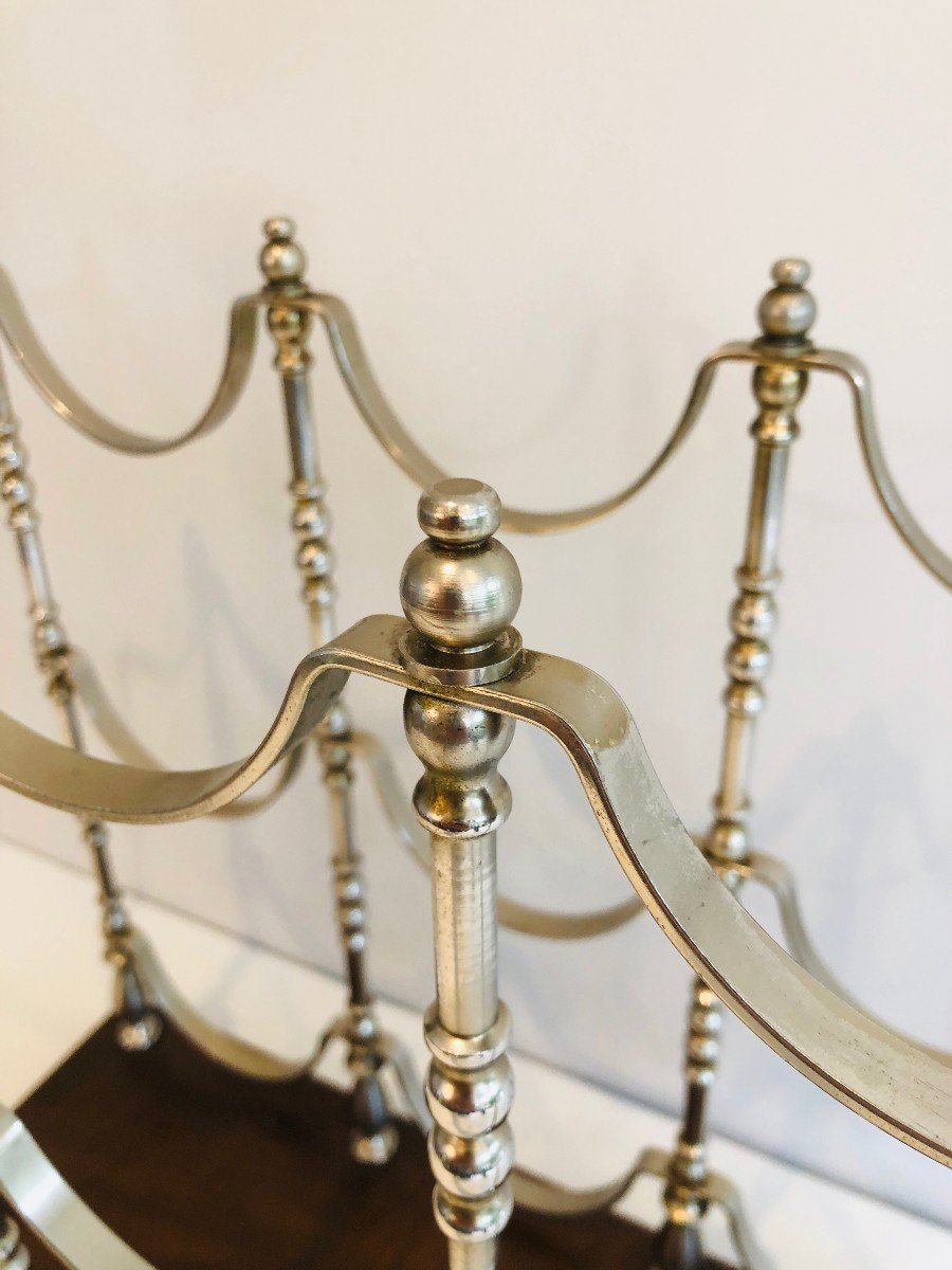 Silver Plated Bottles Holder On A Wooden Base. French. Circa 1960-photo-4