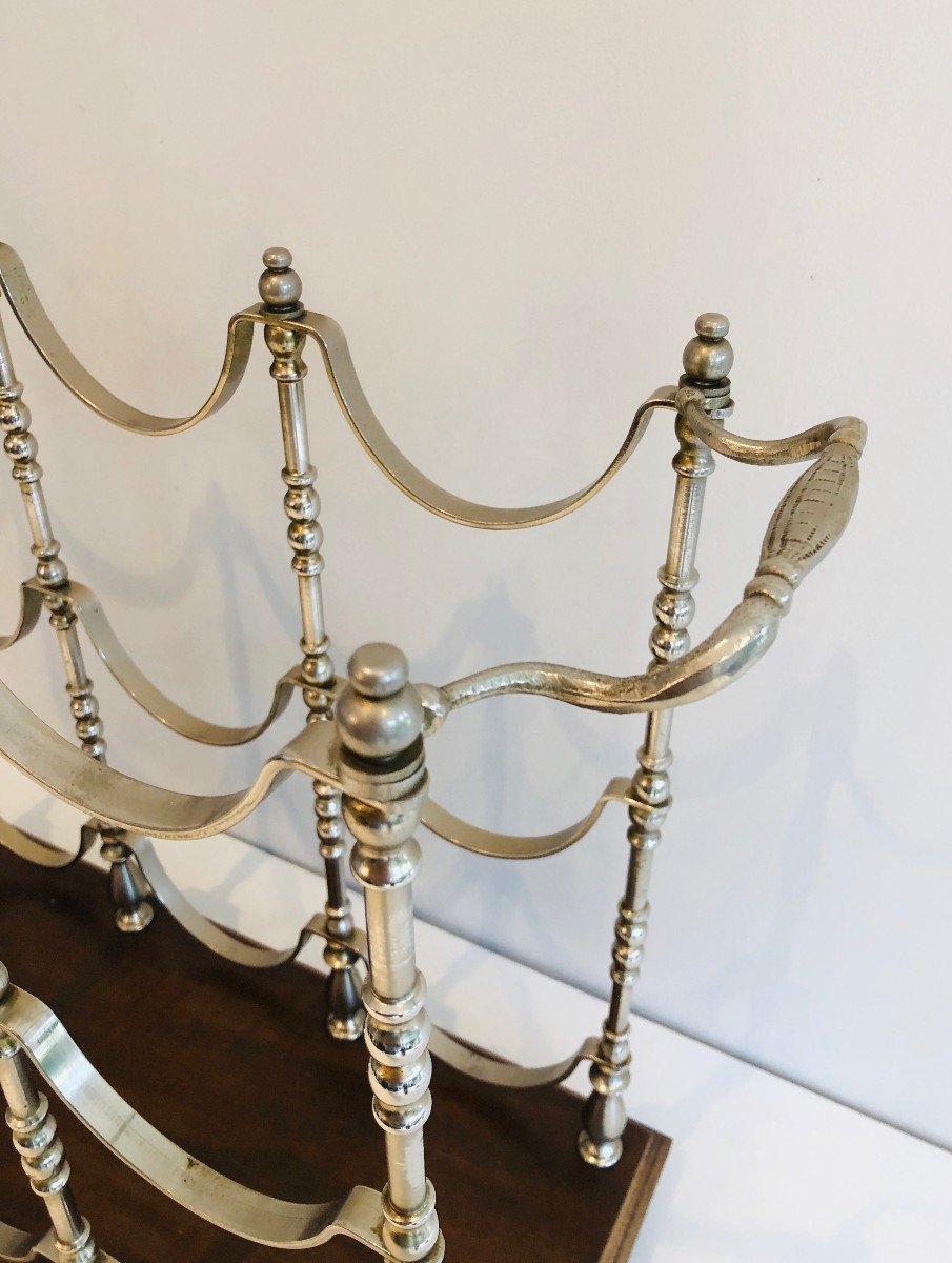 Silver Plated Bottles Holder On A Wooden Base. French. Circa 1960-photo-5