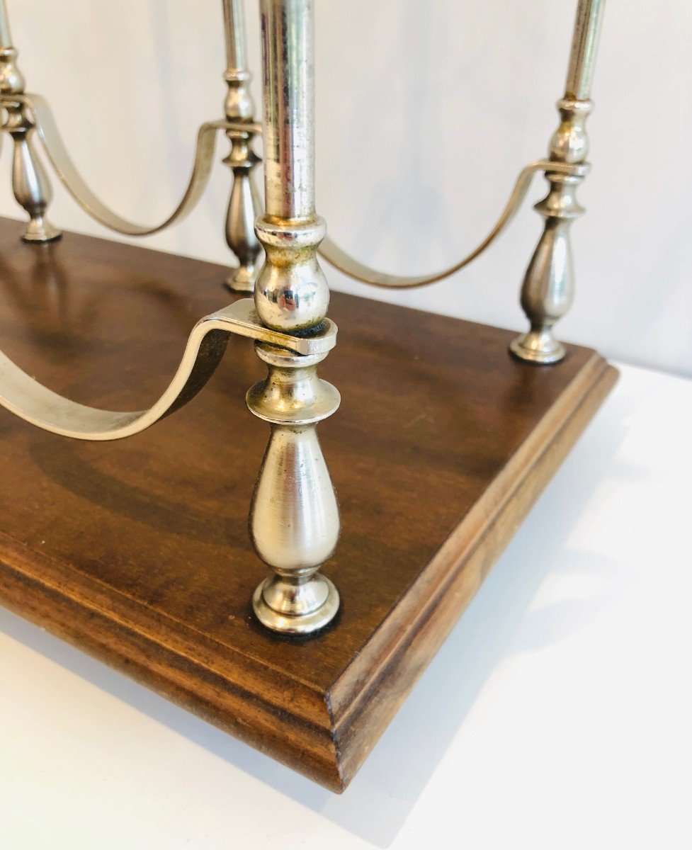 Silver Plated Bottles Holder On A Wooden Base. French. Circa 1960-photo-7