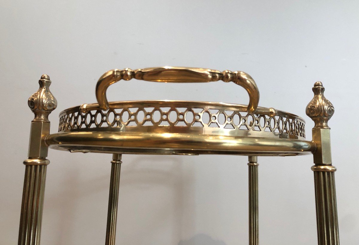 Oval Brass Drinks Trolley With Removable Top Tray And Bottles Holder.  Maison Jansen-photo-4