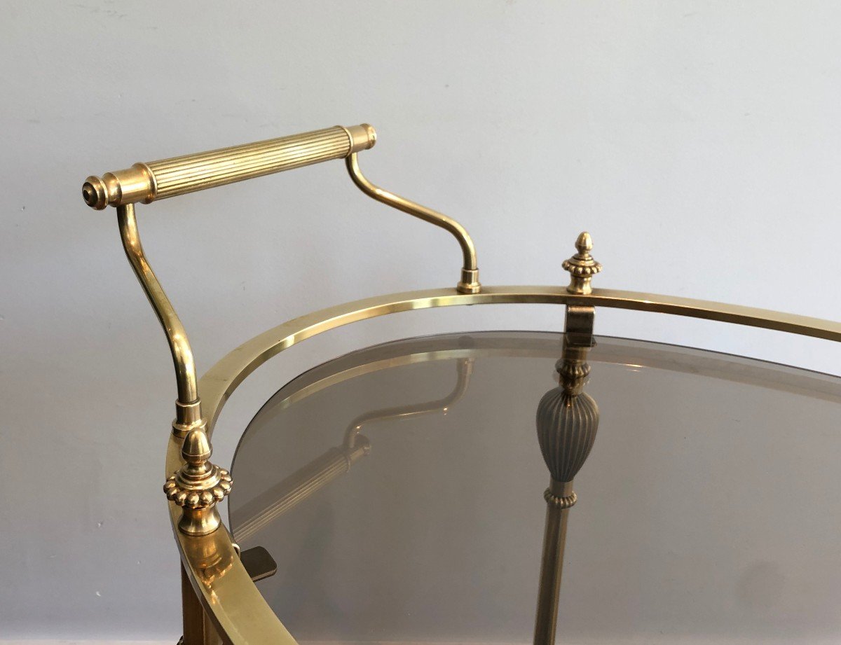 Oval Brass Drinks Trolley With Smoked Glass Shelves. French Work, Attributed To Maison Jansen-photo-1