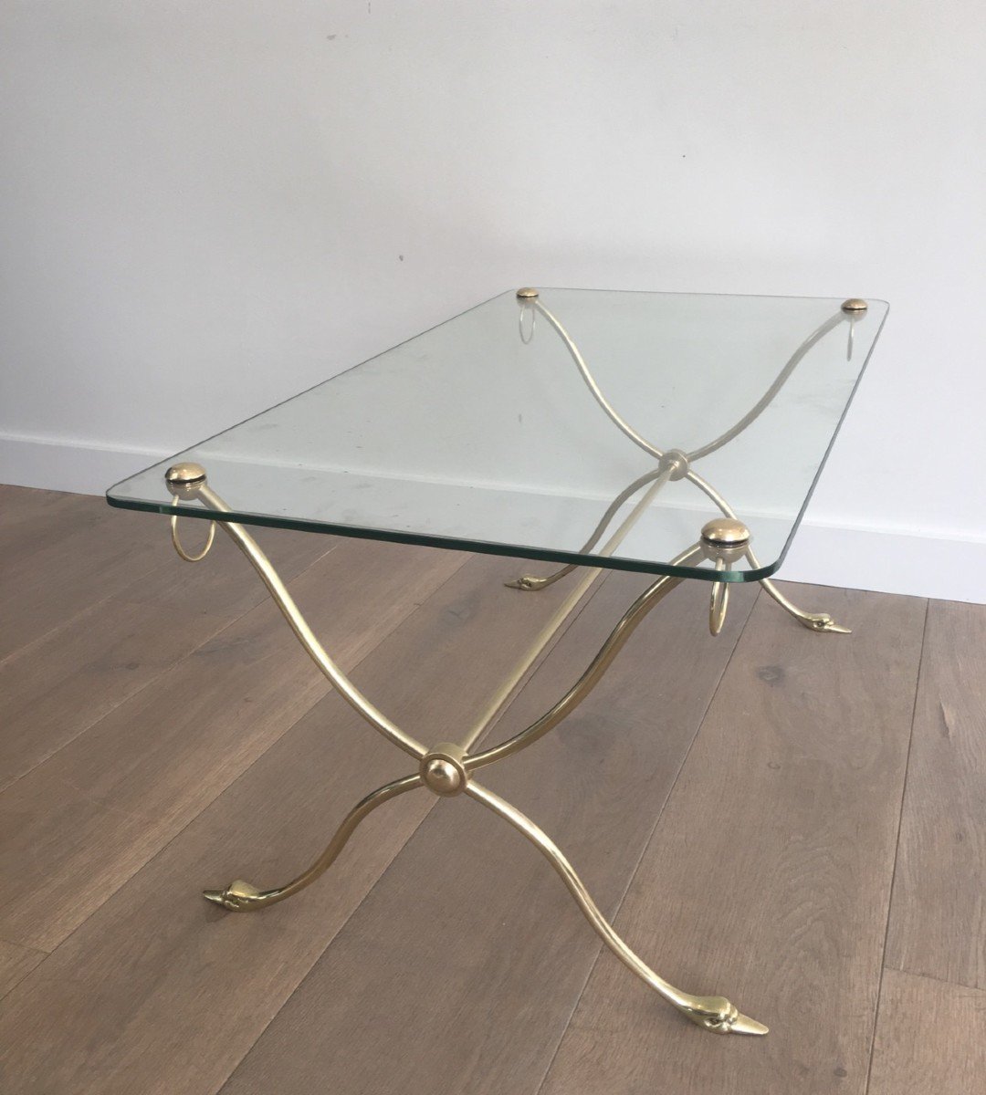 Swan Heads Brass And Glass Coffee Table. French Work By Maison Jansen. Circa 1940-photo-2