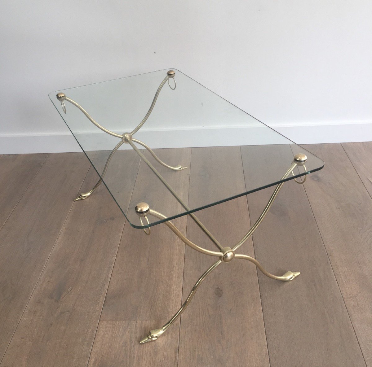 Swan Heads Brass And Glass Coffee Table. French Work By Maison Jansen. Circa 1940