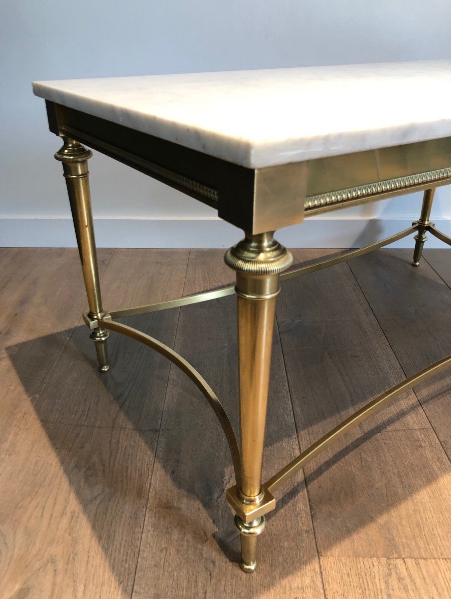 Neoclassical Style Brass Coffee Table With White Carrara Marble Top. French. Circa 1940-photo-4