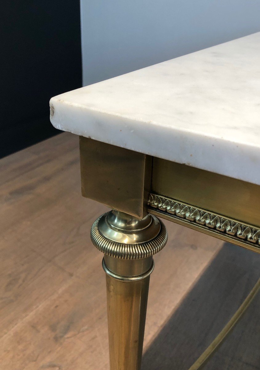 Neoclassical Style Brass Coffee Table With White Carrara Marble Top. French. Circa 1940-photo-5