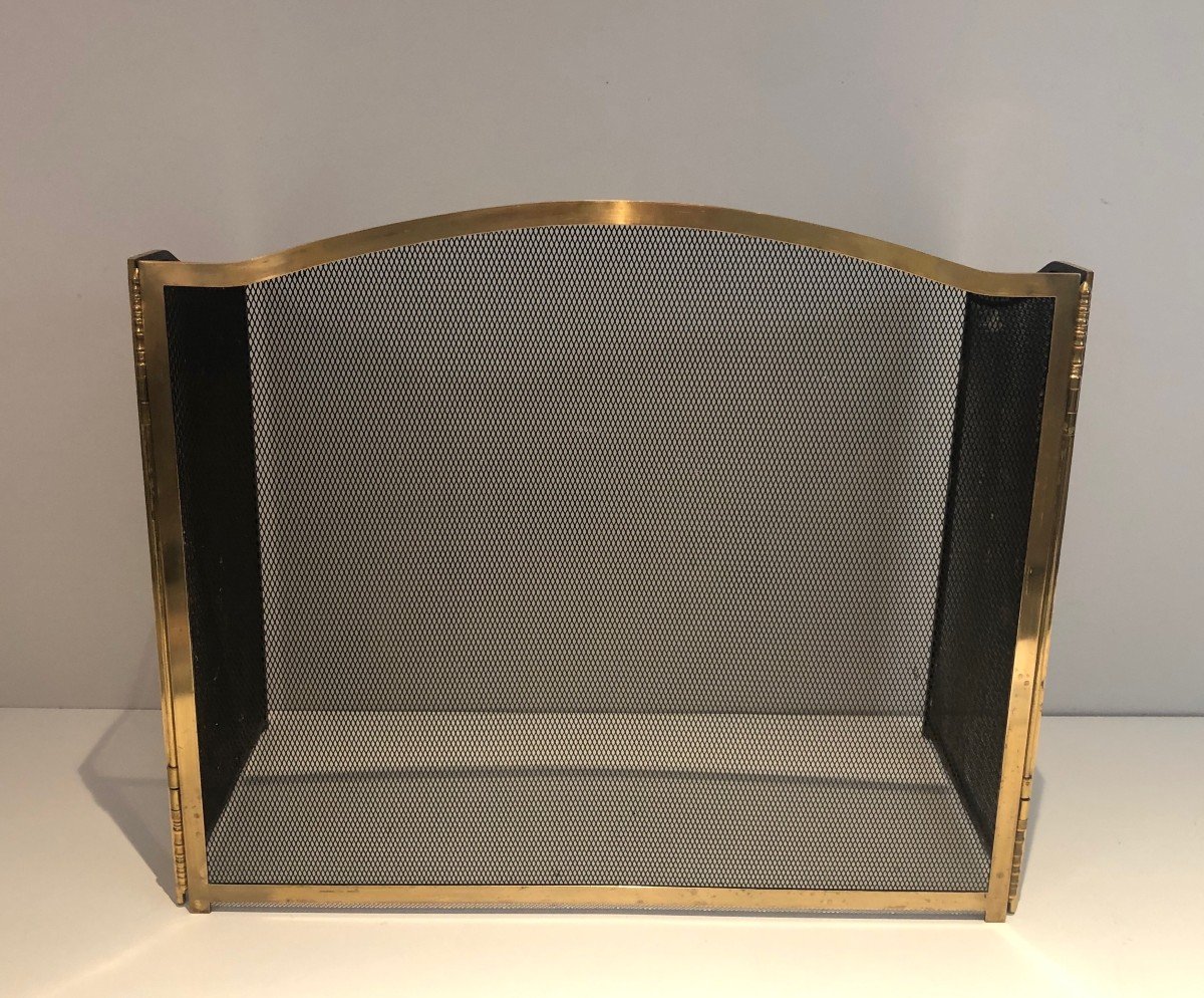 Neoclassical Style Brass Fireplace Screen. French. Circa 1970-photo-4