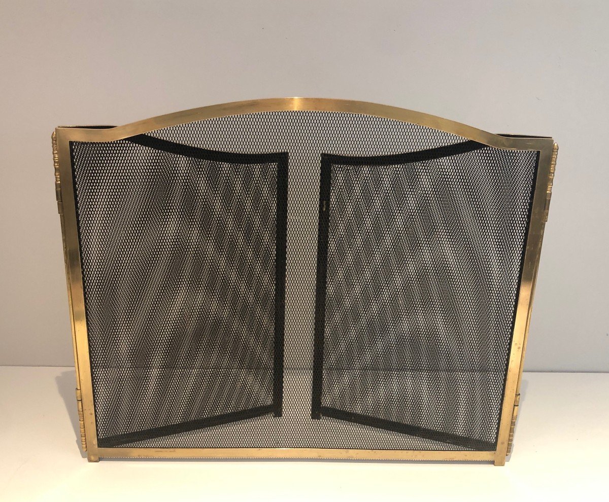 Neoclassical Style Brass Fireplace Screen. French. Circa 1970-photo-6