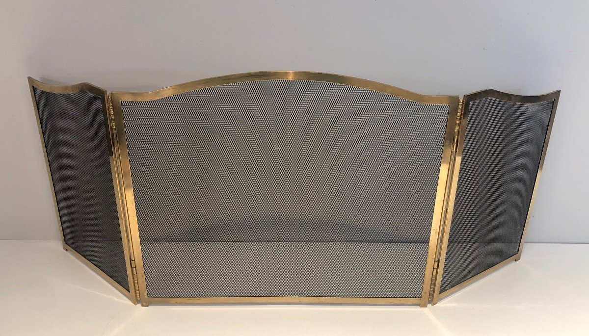 Neoclassical Style Brass Fireplace Screen. French. Circa 1970-photo-7