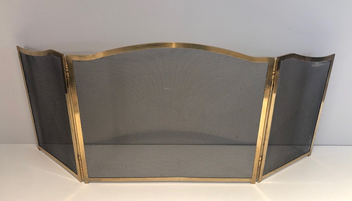 Neoclassical Style Brass Fireplace Screen. French. Circa 1970-photo-7