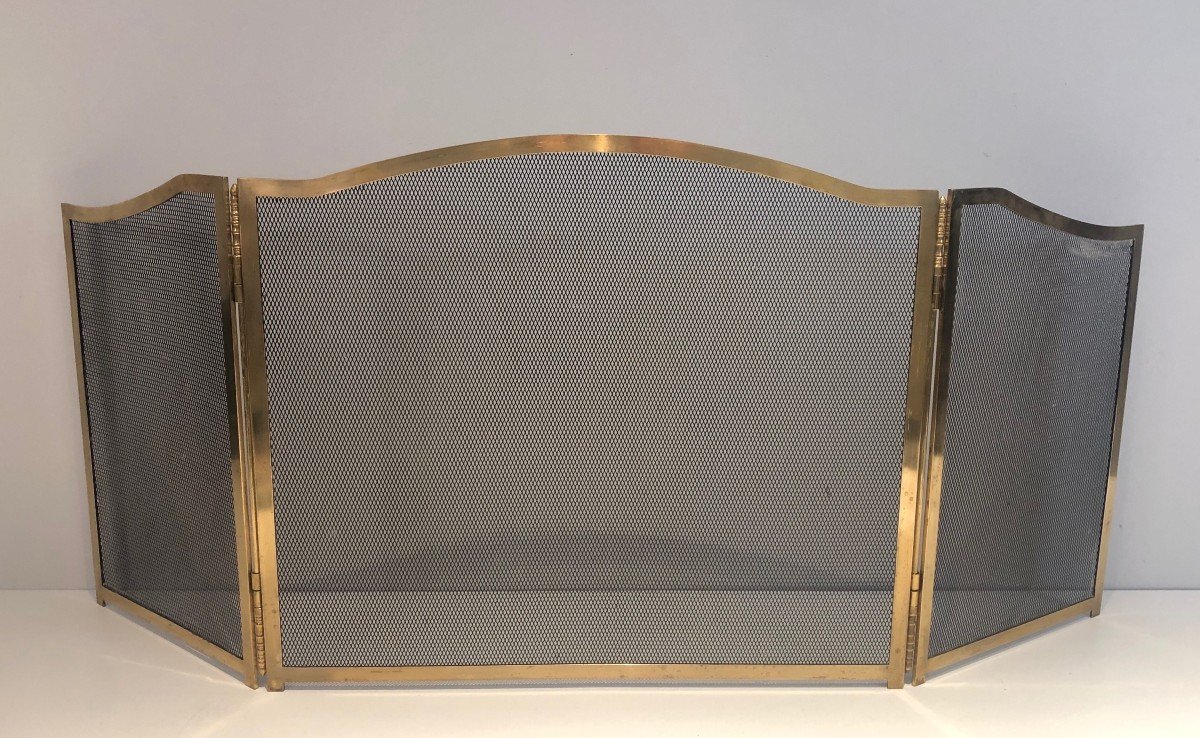 Neoclassical Style Brass Fireplace Screen. French. Circa 1970-photo-8