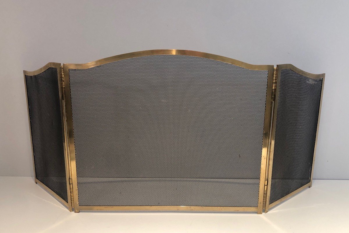 Neoclassical Style Brass Fireplace Screen. French. Circa 1970