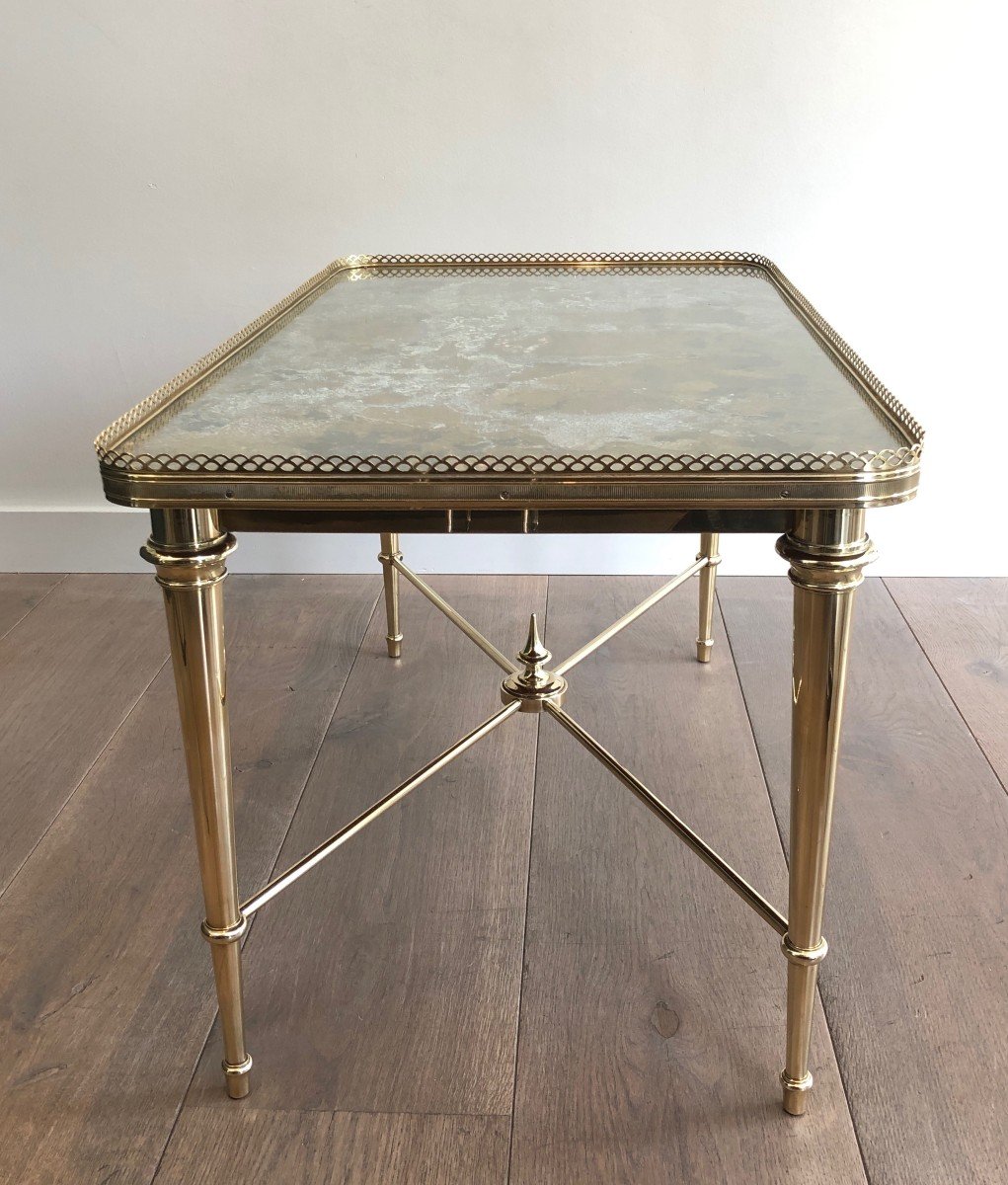 Brass Coffee Table With Eglomised Mirror Top. French Work Attributed To Maison Ramsay. 1940's-photo-1