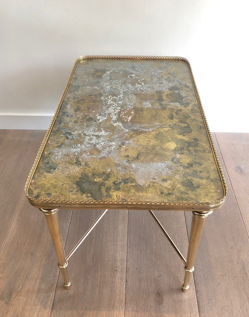 Brass Coffee Table With Eglomised Mirror Top. French Work Attributed To Maison Ramsay. 1940's-photo-2