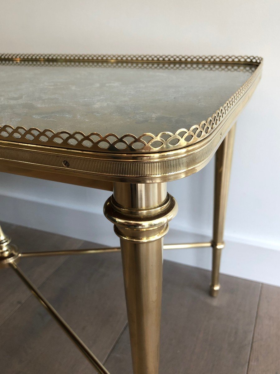 Brass Coffee Table With Eglomised Mirror Top. French Work Attributed To Maison Ramsay. 1940's-photo-4