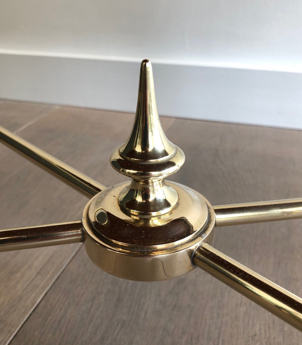 Brass Coffee Table With Eglomised Mirror Top. French Work Attributed To Maison Ramsay. 1940's-photo-7