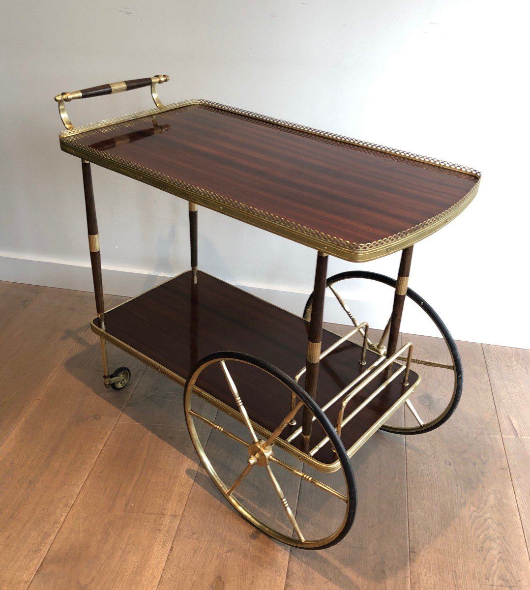 Mahogany And Brass Drinks Trolley. French Work In The Style Of Maison Jansen. Circa 1940-photo-4